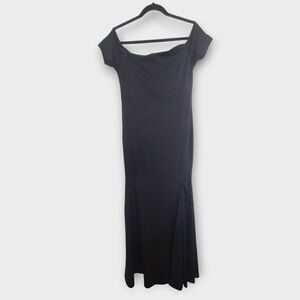 Womens Black Maxi Dress Sz Large Stretch Sleeves Off Shoulder Witchycore Goth‎